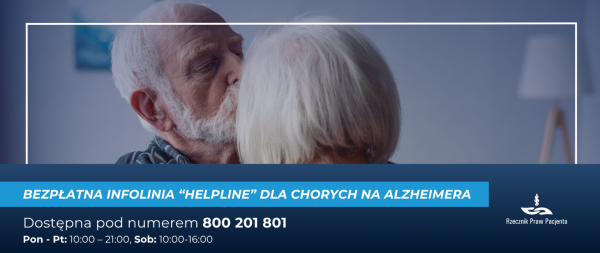 Plakat informujący o infolinii dla chorych na Alzheimera