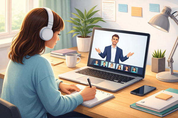 Kobieta uczestnicząca w szkoleniu online