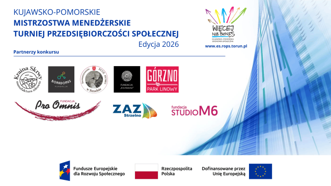 Plansze patronatów i partnerów Turnieju Przedsiębiorczości Społecznej